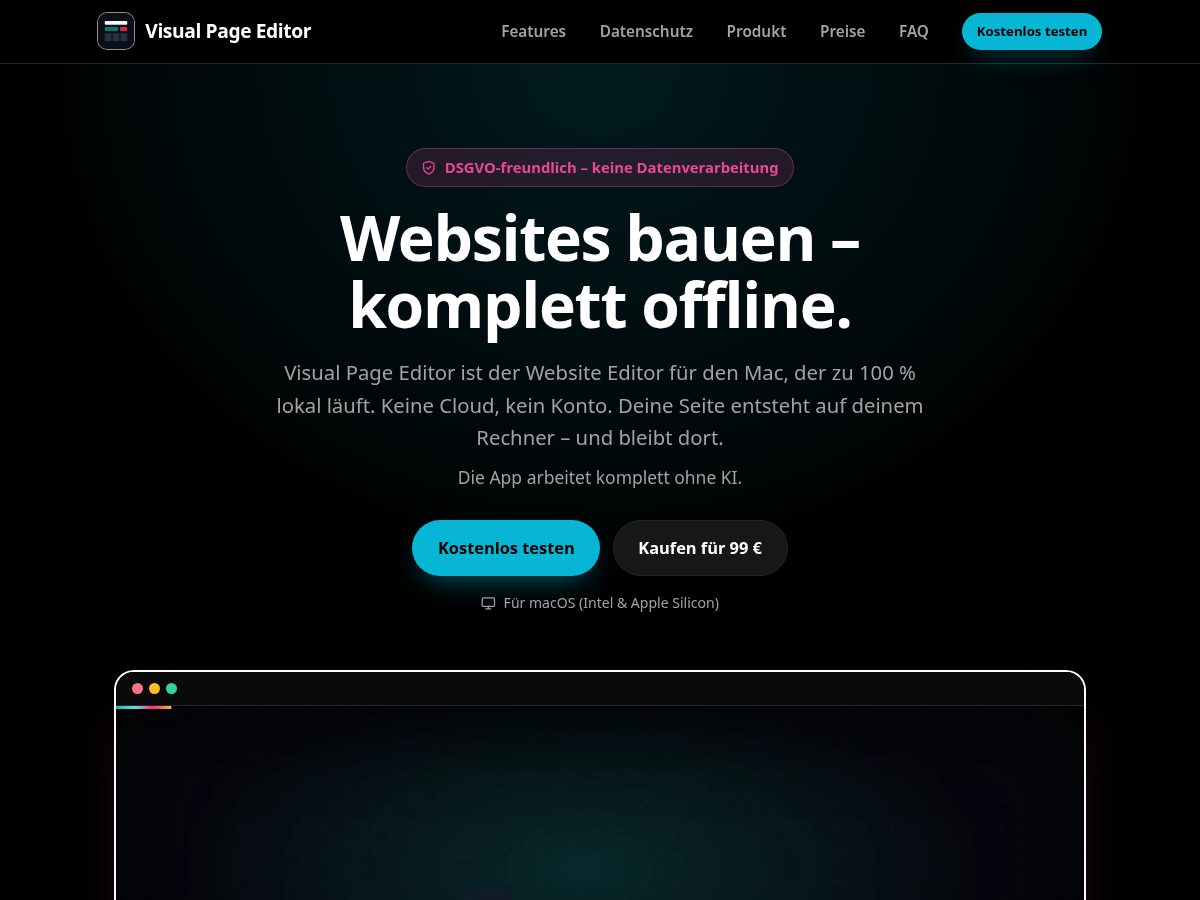 Landing-page snapshot of visualpageeditor.com
