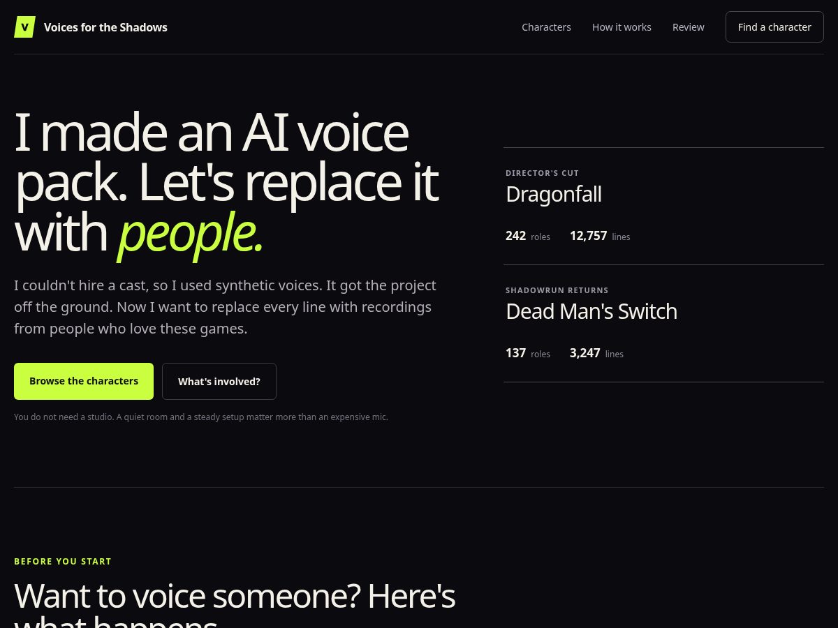 Landing-page snapshot of voicepack.net