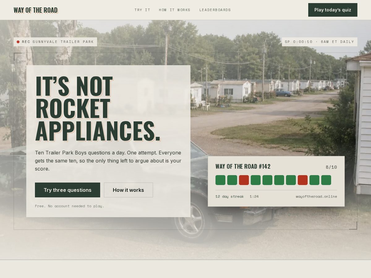 Landing-page snapshot of wayoftheroad.online