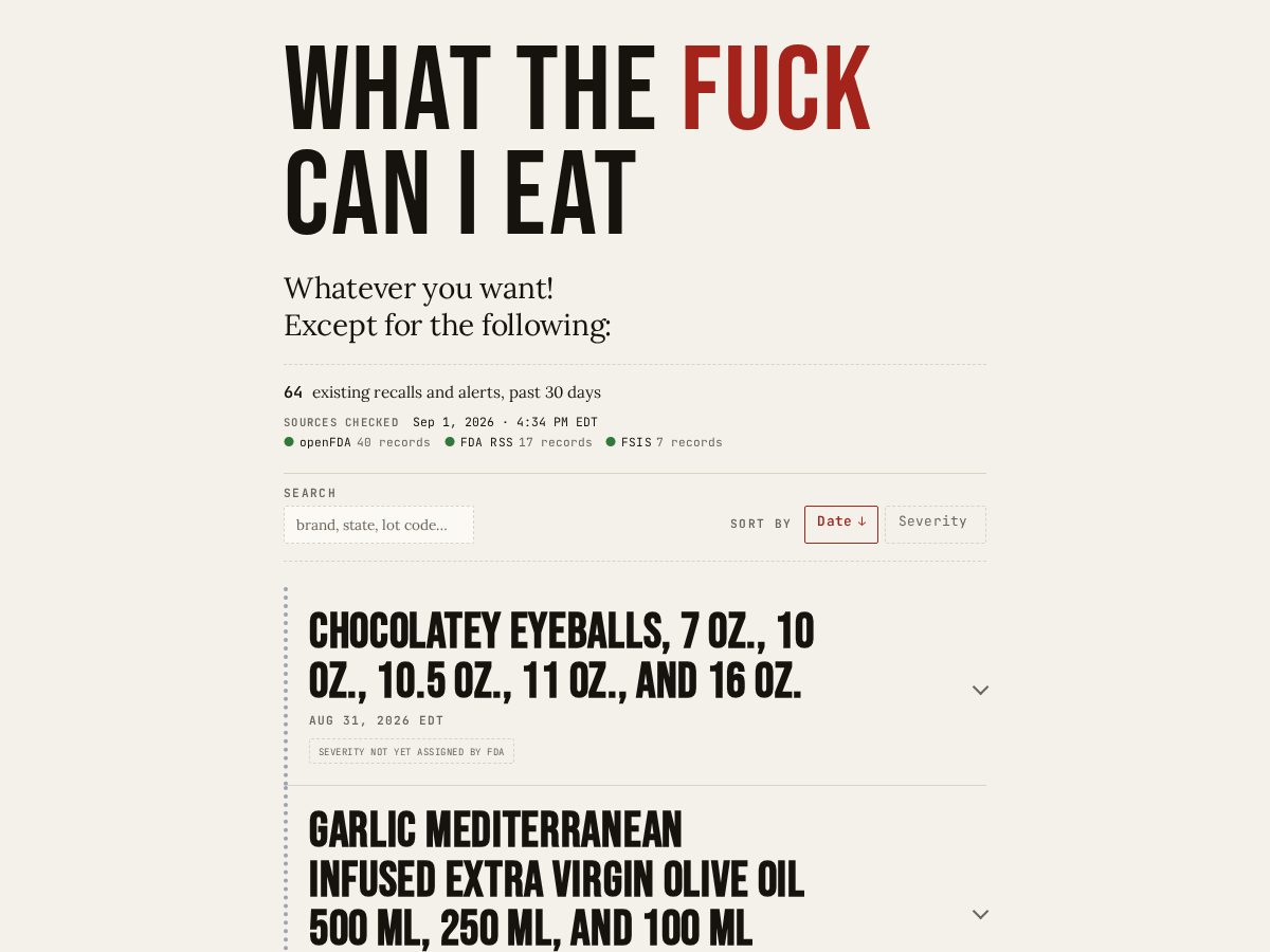 Landing-page snapshot of whatthefuckcanieat.com