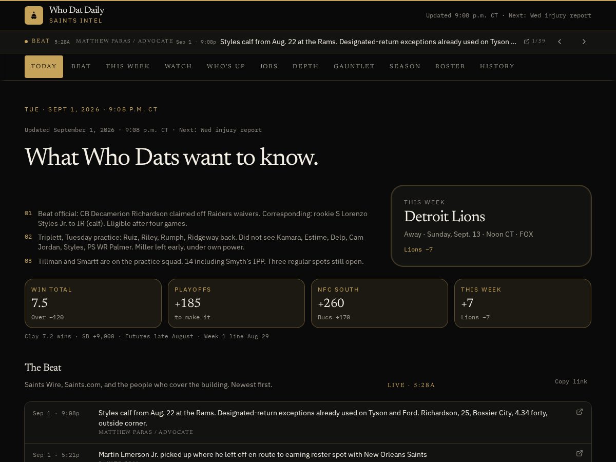 Landing-page snapshot of whodatdaily.com