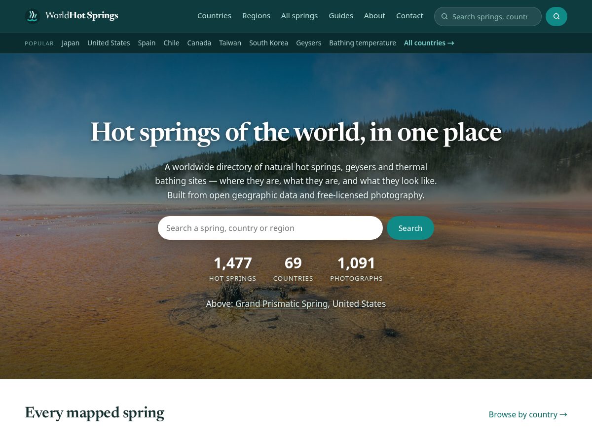 Landing-page snapshot of worldhotsprings.com