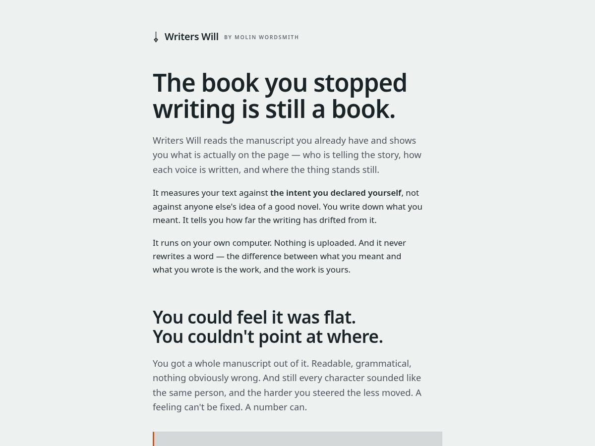 Landing-page snapshot of writerswill.com