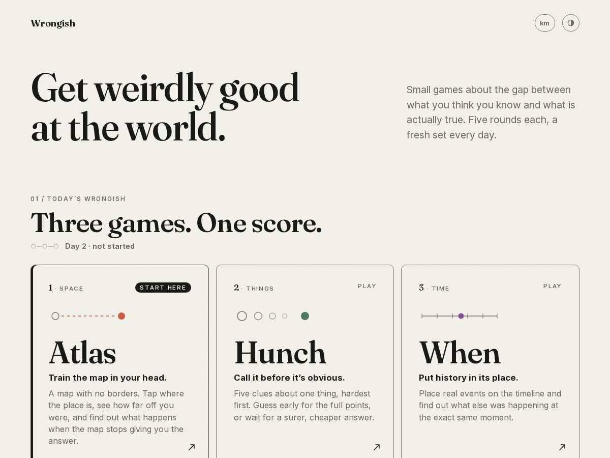 Landing-page snapshot of wrongish.games