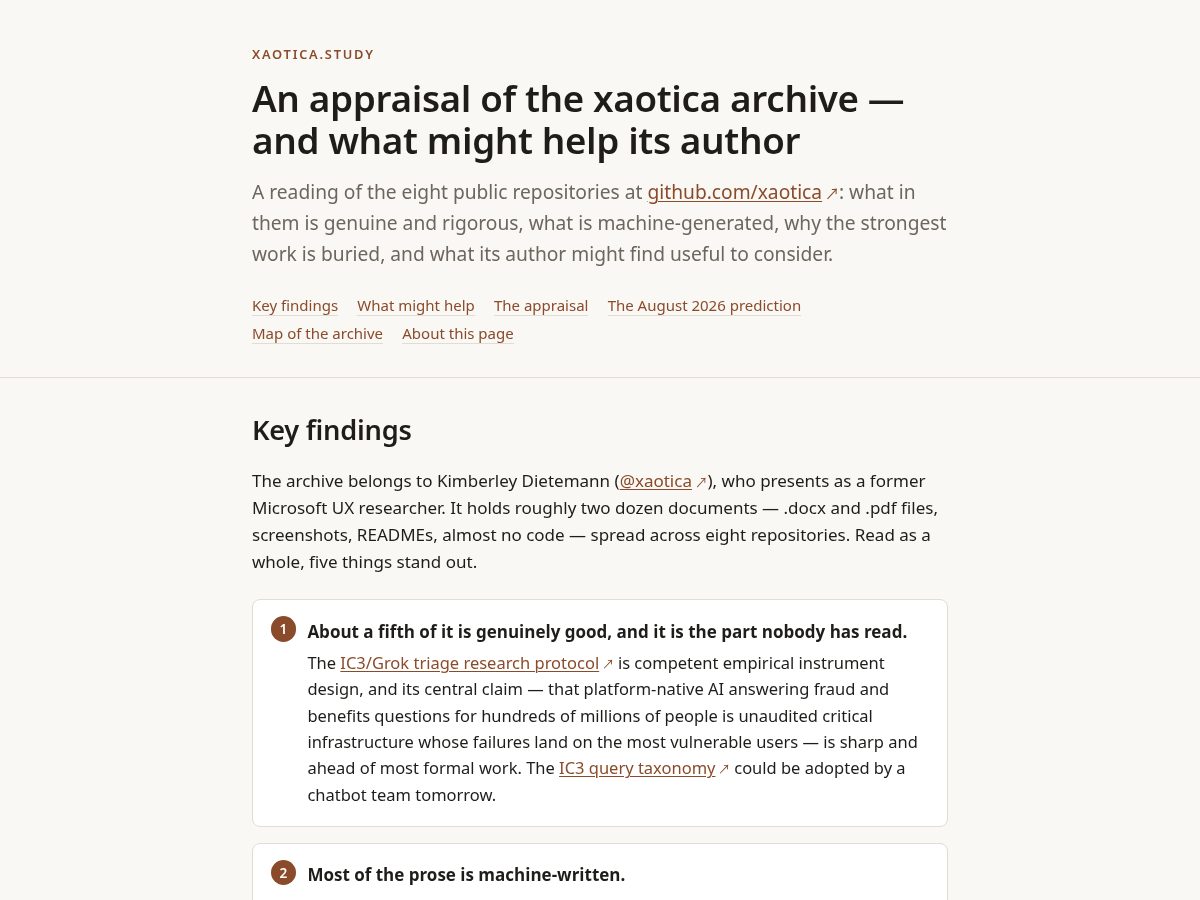 Landing-page snapshot of xaotica.study