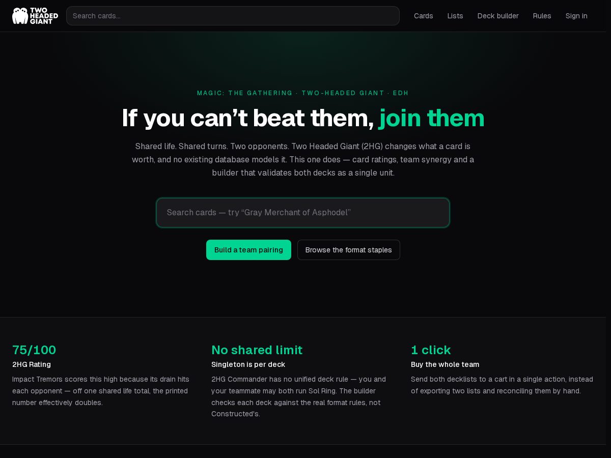 Landing-page snapshot of 2hg.dev