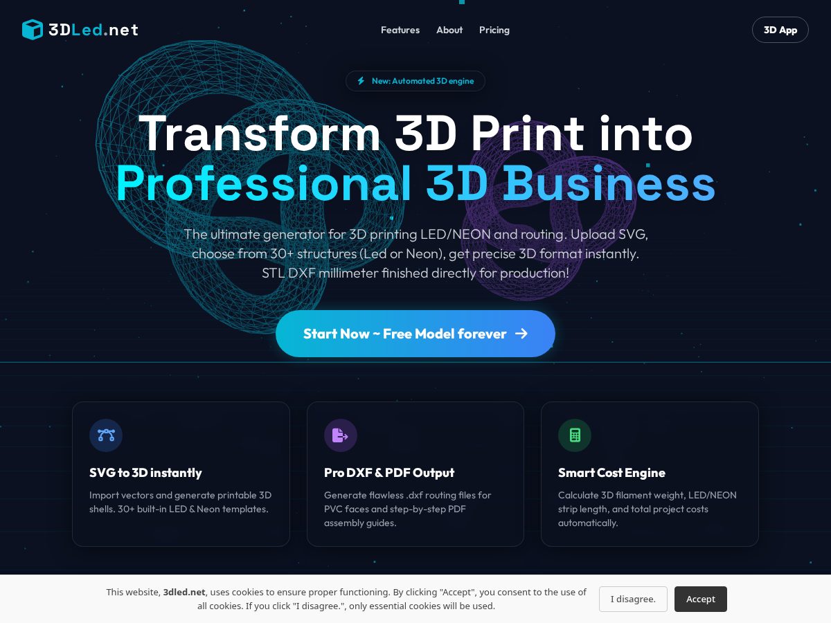 Landing-page snapshot of 3dled.net