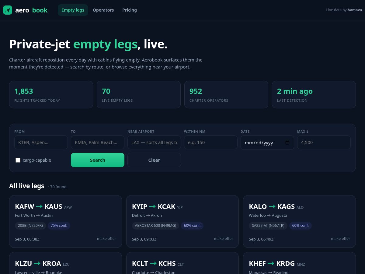 Landing-page snapshot of aerobook.org