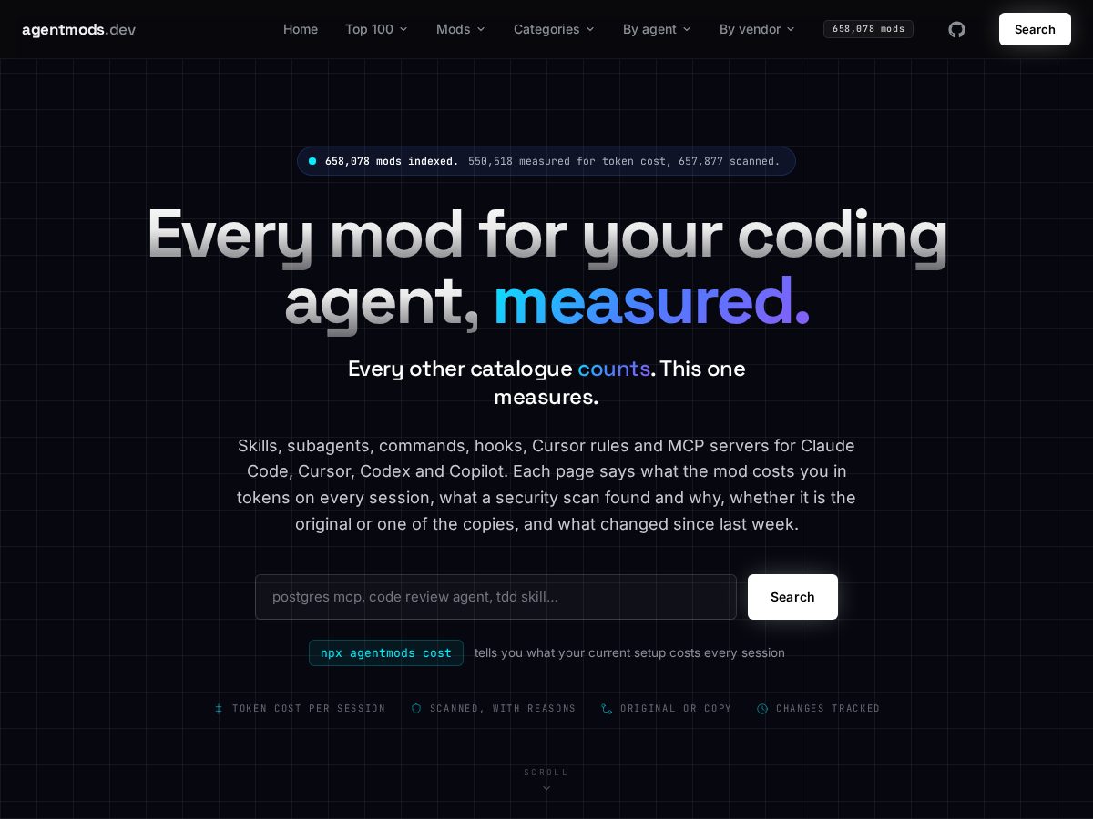 Landing-page snapshot of agentmods.dev
