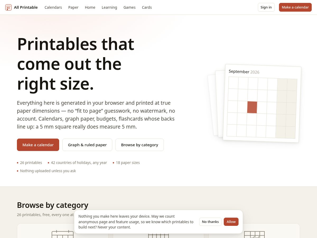 Landing-page snapshot of all-printable.com