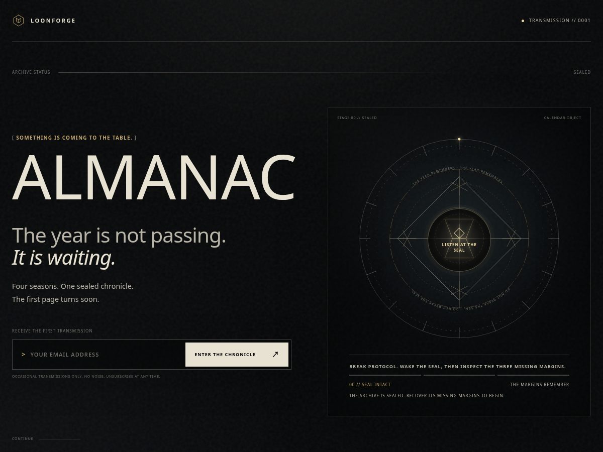 Landing-page snapshot of almanac.game