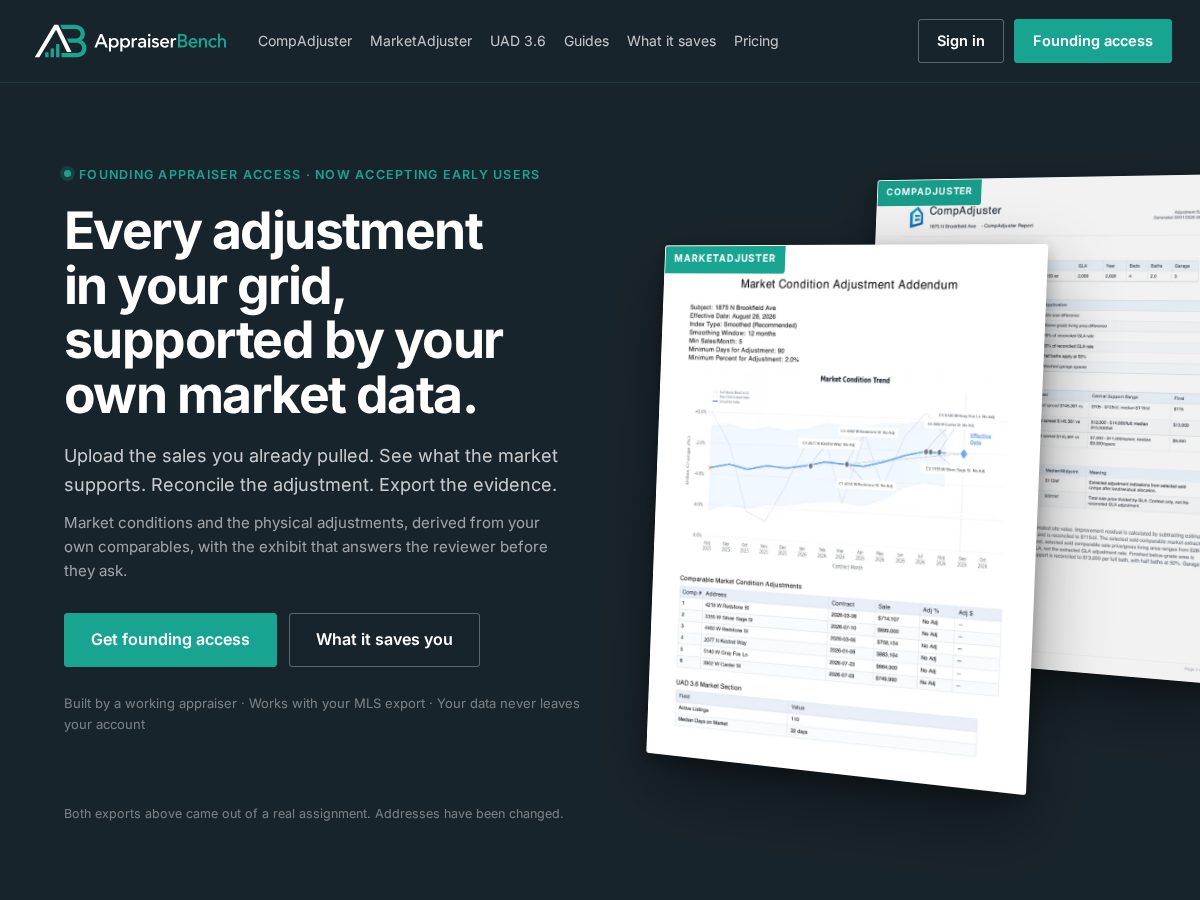 Landing-page snapshot of appraiserbench.com