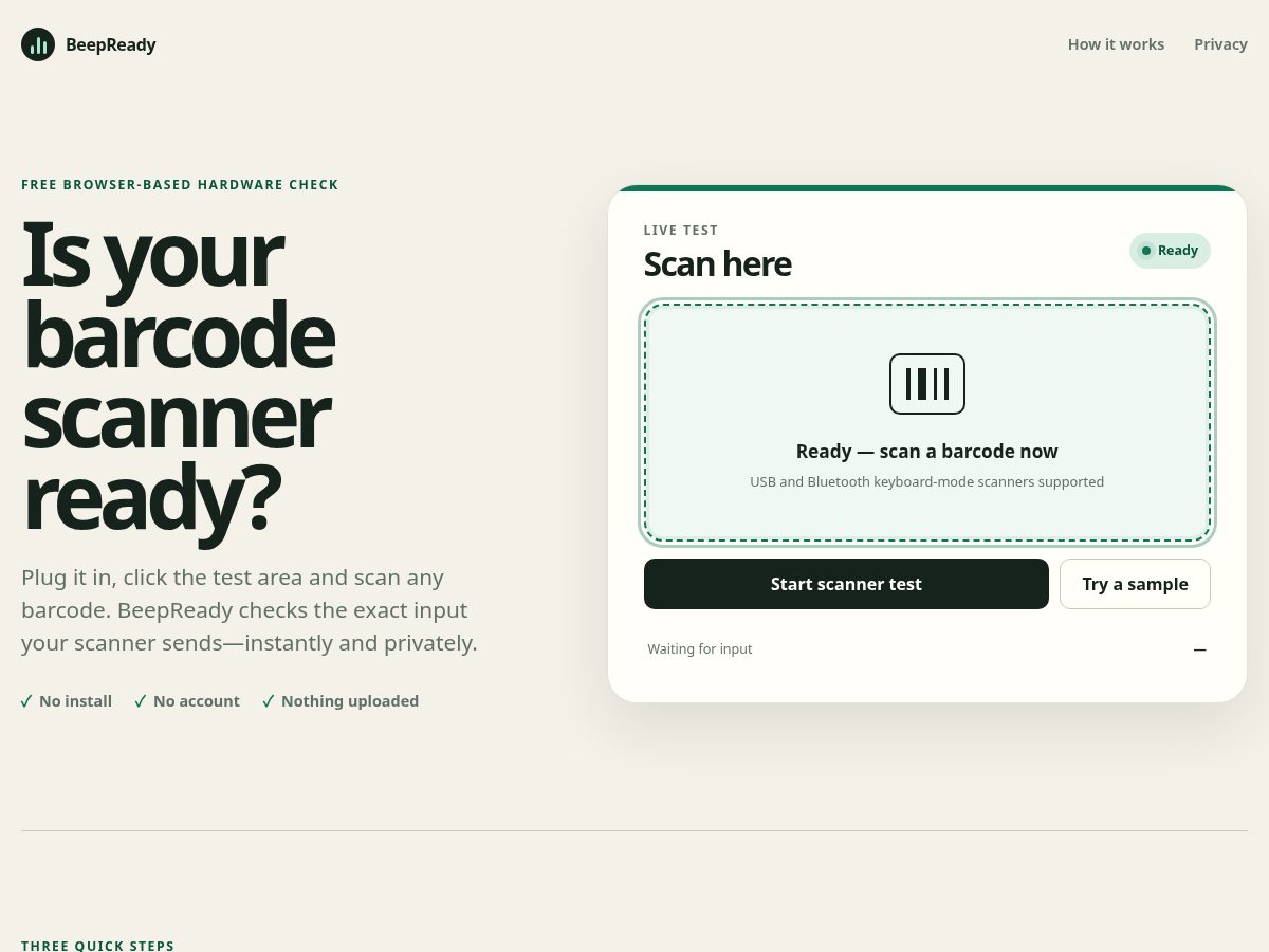 Landing-page snapshot of beepready.com