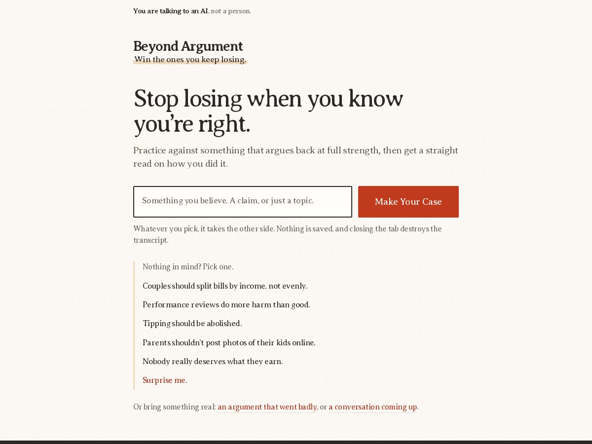 Landing-page snapshot of beyondargument.com