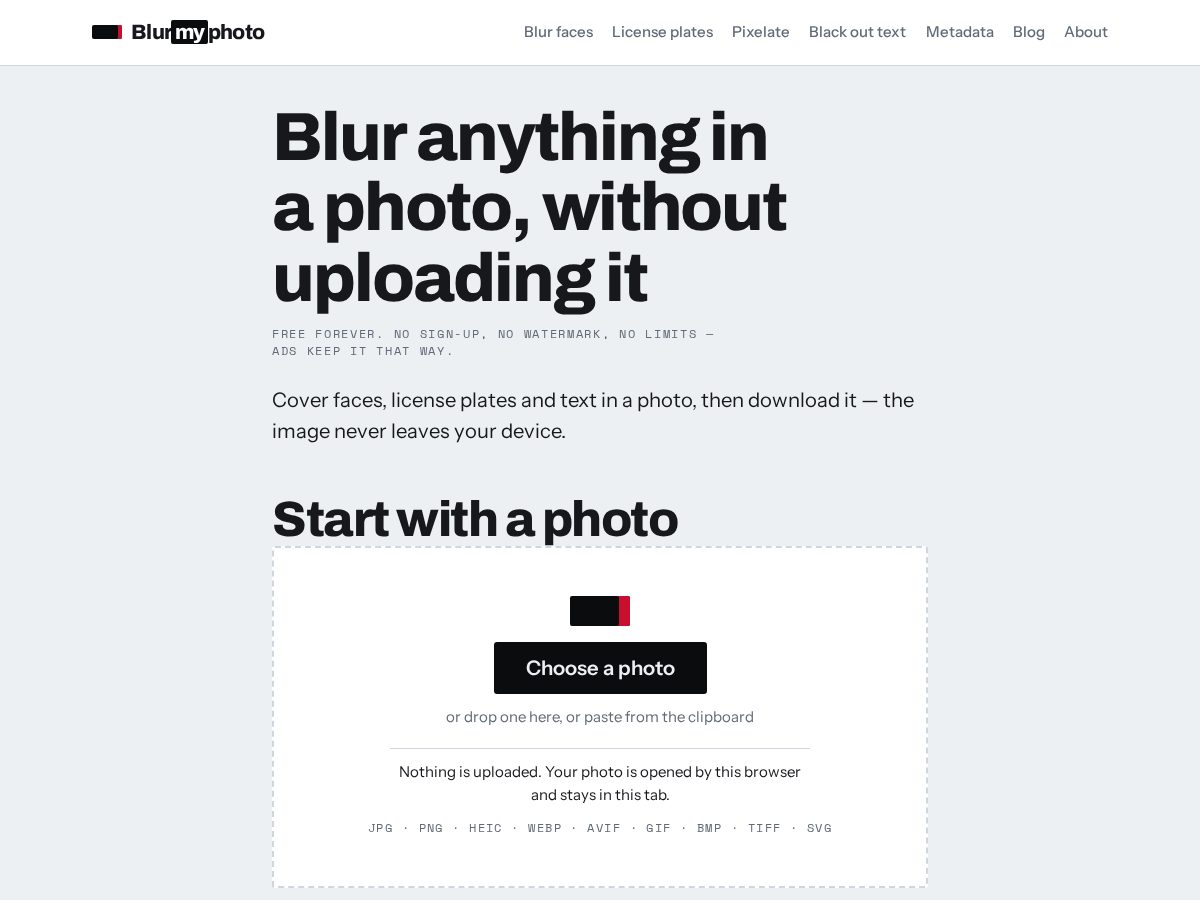 Landing-page snapshot of blurmyphotos.com