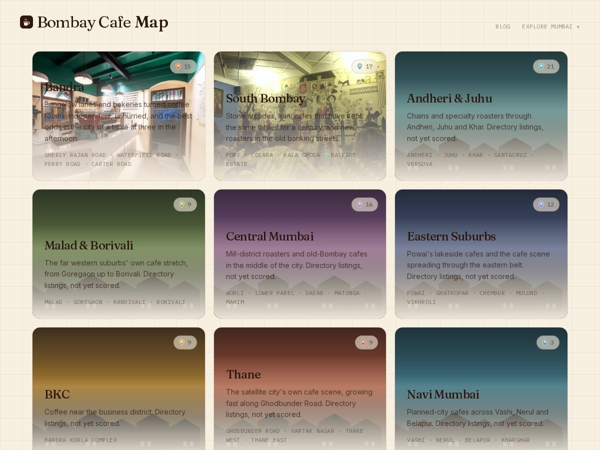 Landing-page snapshot of bombaycafemap.com