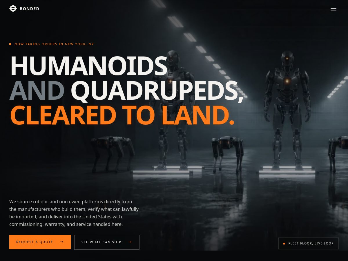 Landing-page snapshot of bondedrobotics.com