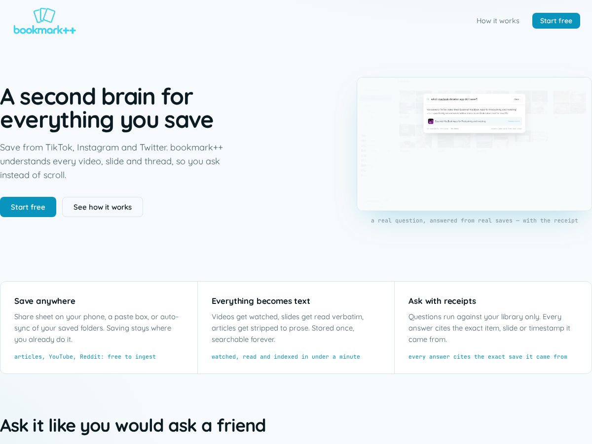 Landing-page snapshot of bookmarkpp.com