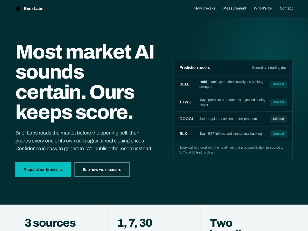 Landing-page snapshot of brier-labs.com