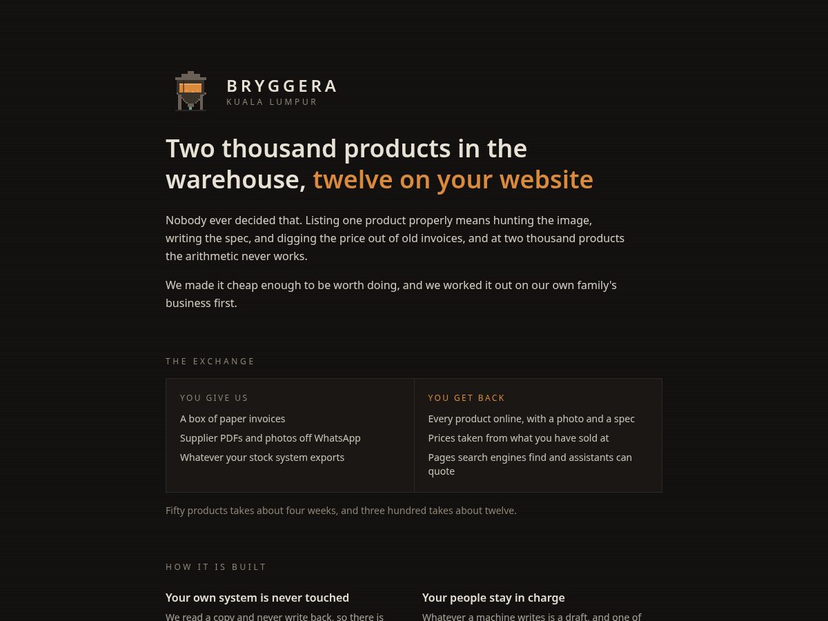 Landing-page snapshot of bryggera.com