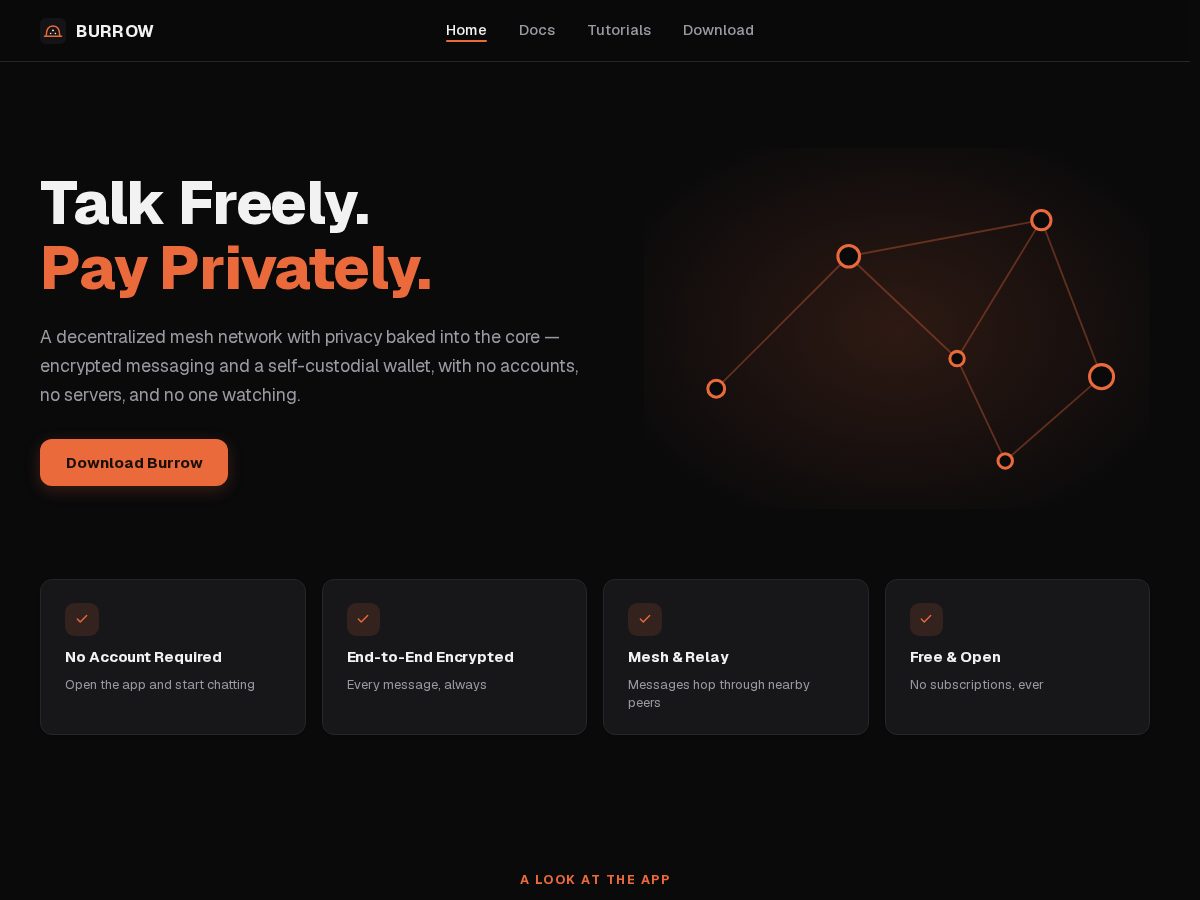 Landing-page snapshot of burrow.chat