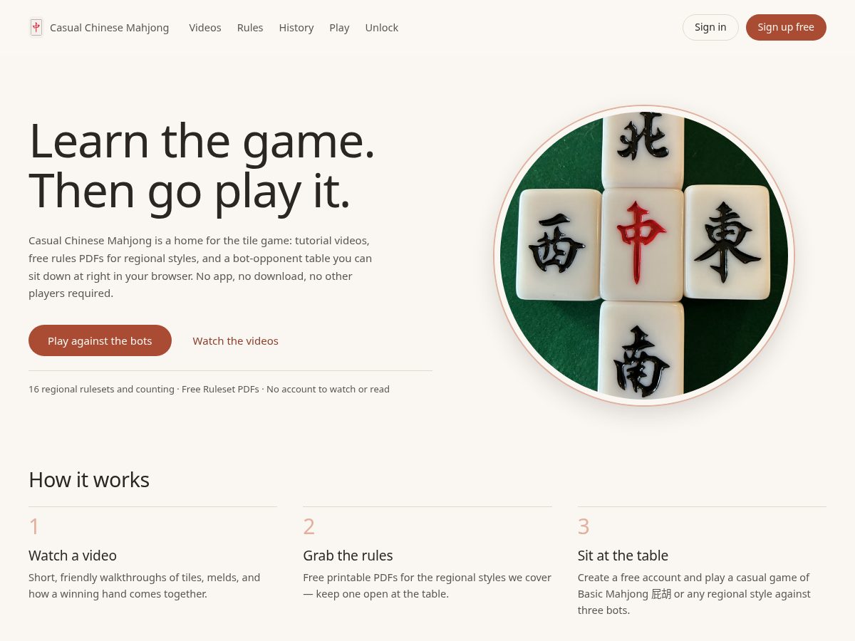 Landing-page snapshot of casualchinesemahjong.com