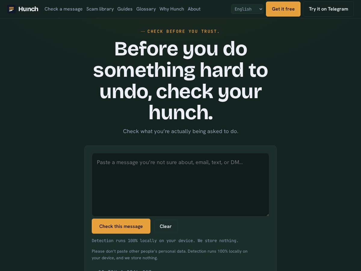Landing-page snapshot of checkyourhunch.com