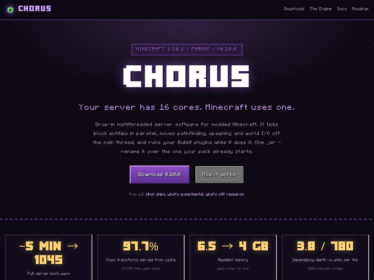 Landing-page snapshot of chorusmc.dev
