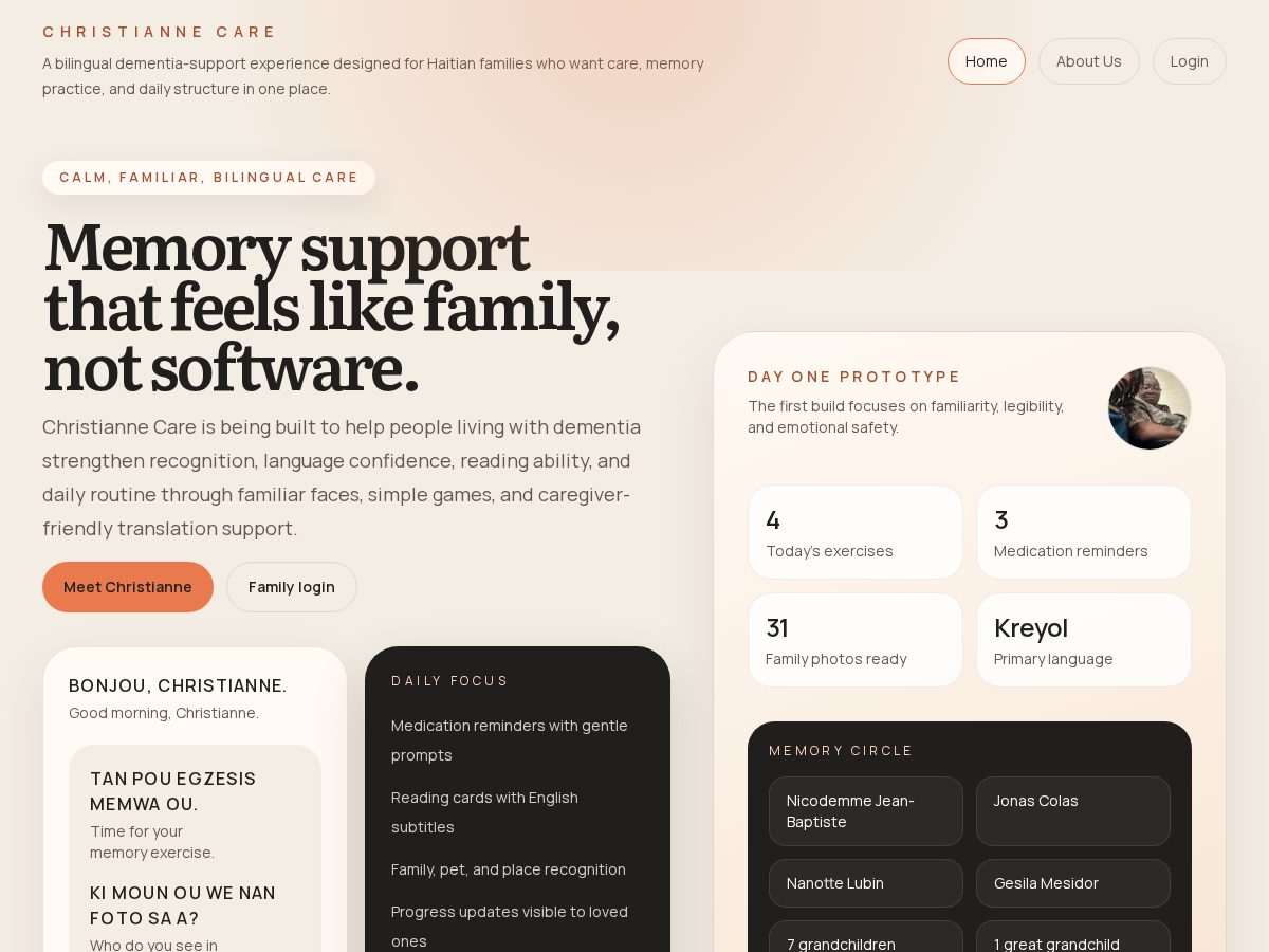 Landing-page snapshot of christiannecare.com