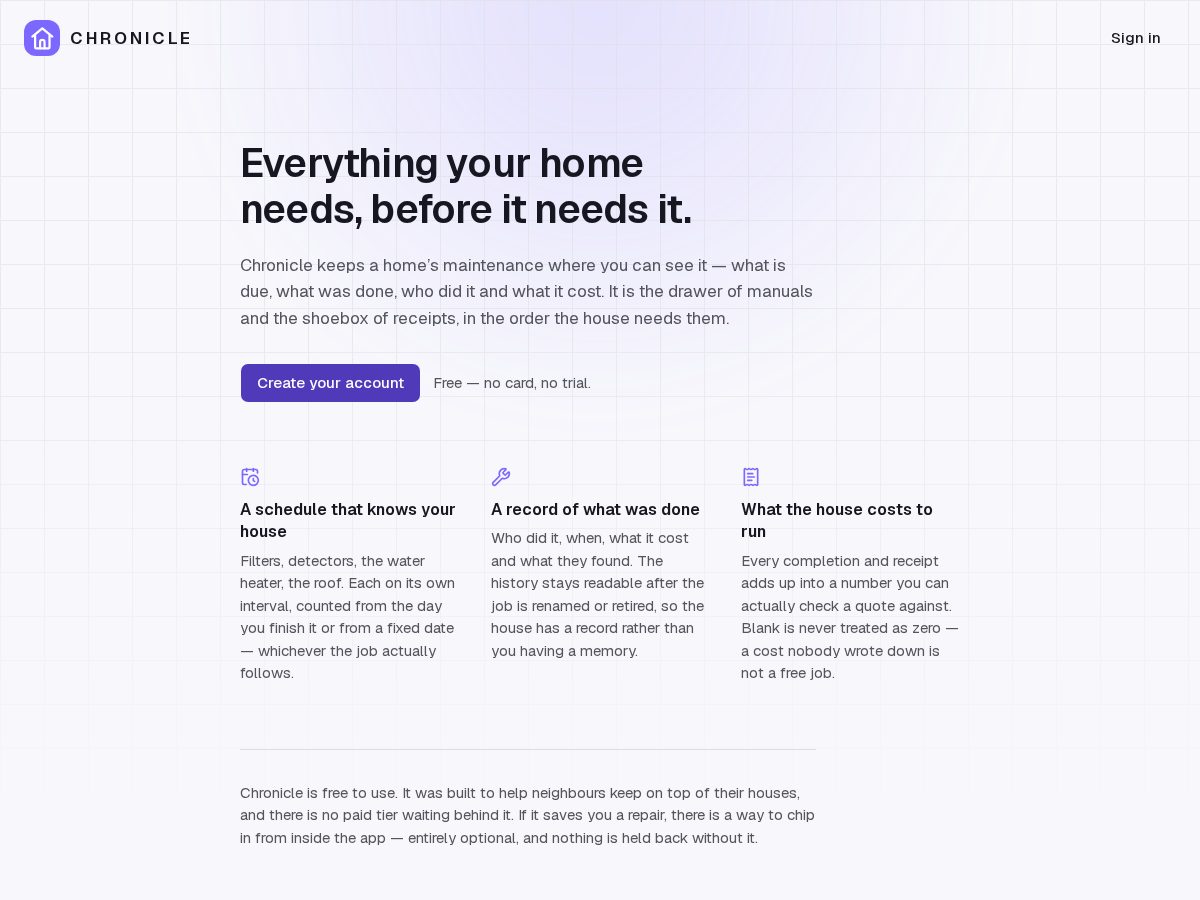Landing-page snapshot of chronicle.house
