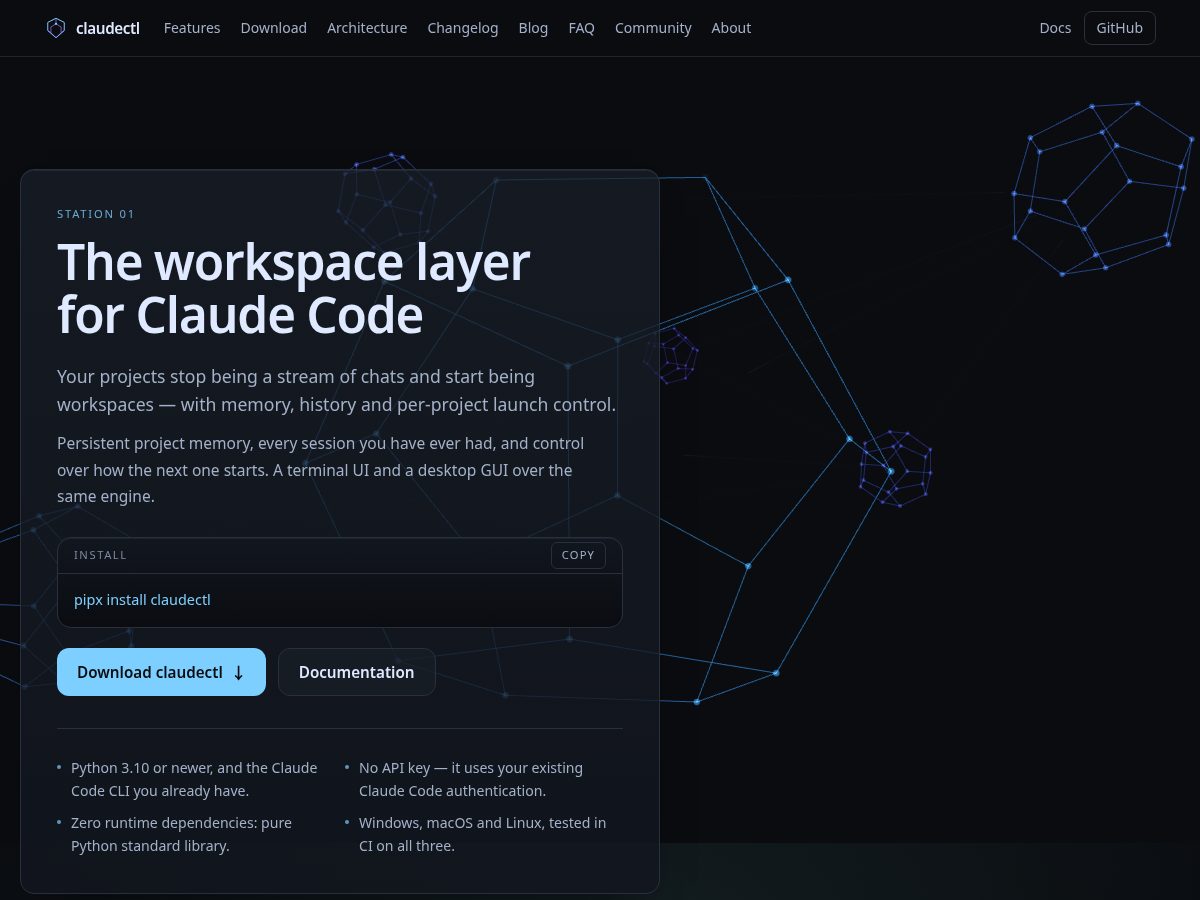 Landing-page snapshot of claudectl.space