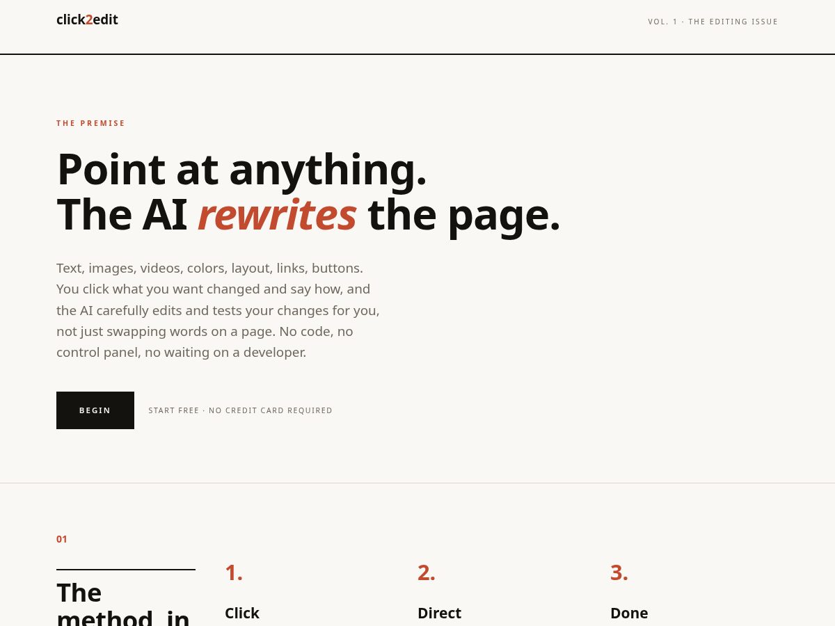 Landing-page snapshot of click2edit.com