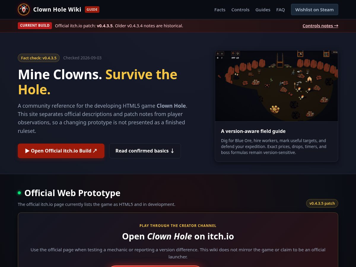 Landing-page snapshot of clownhole.wiki