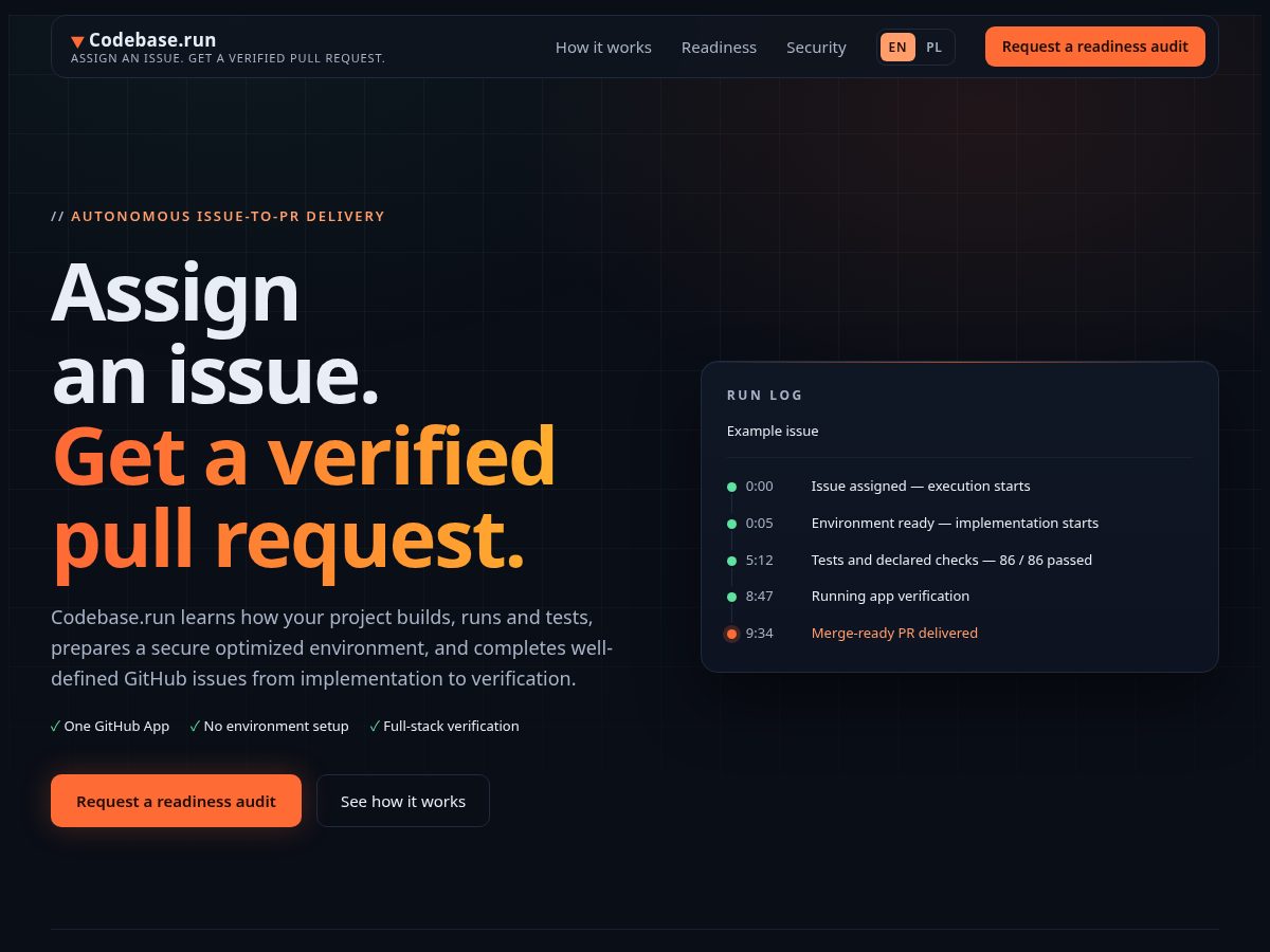 Landing-page snapshot of codebase.run