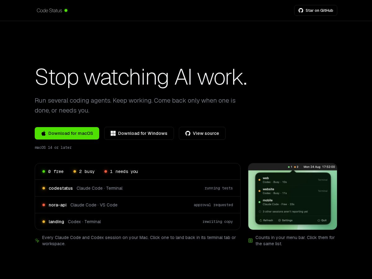 Landing-page snapshot of codestatus.dev