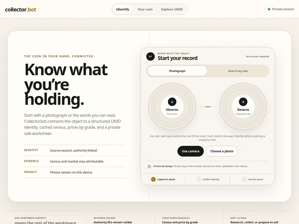 Landing-page snapshot of collector.bot