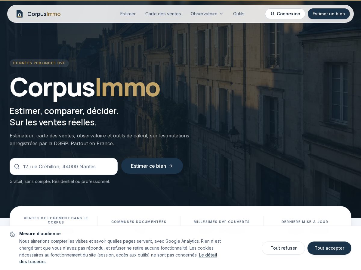 Landing-page snapshot of corpus.immo