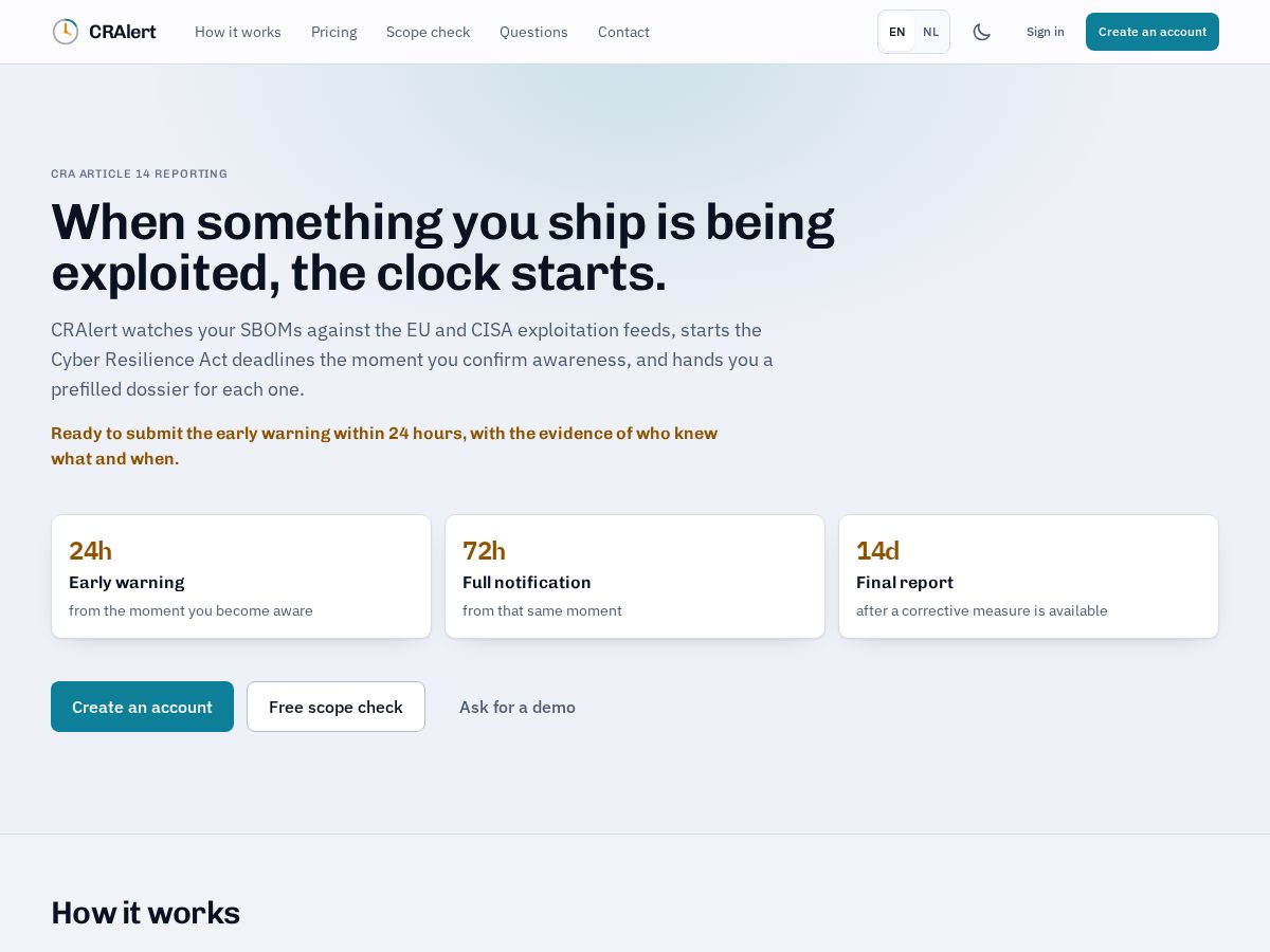 Landing-page snapshot of cralert.com