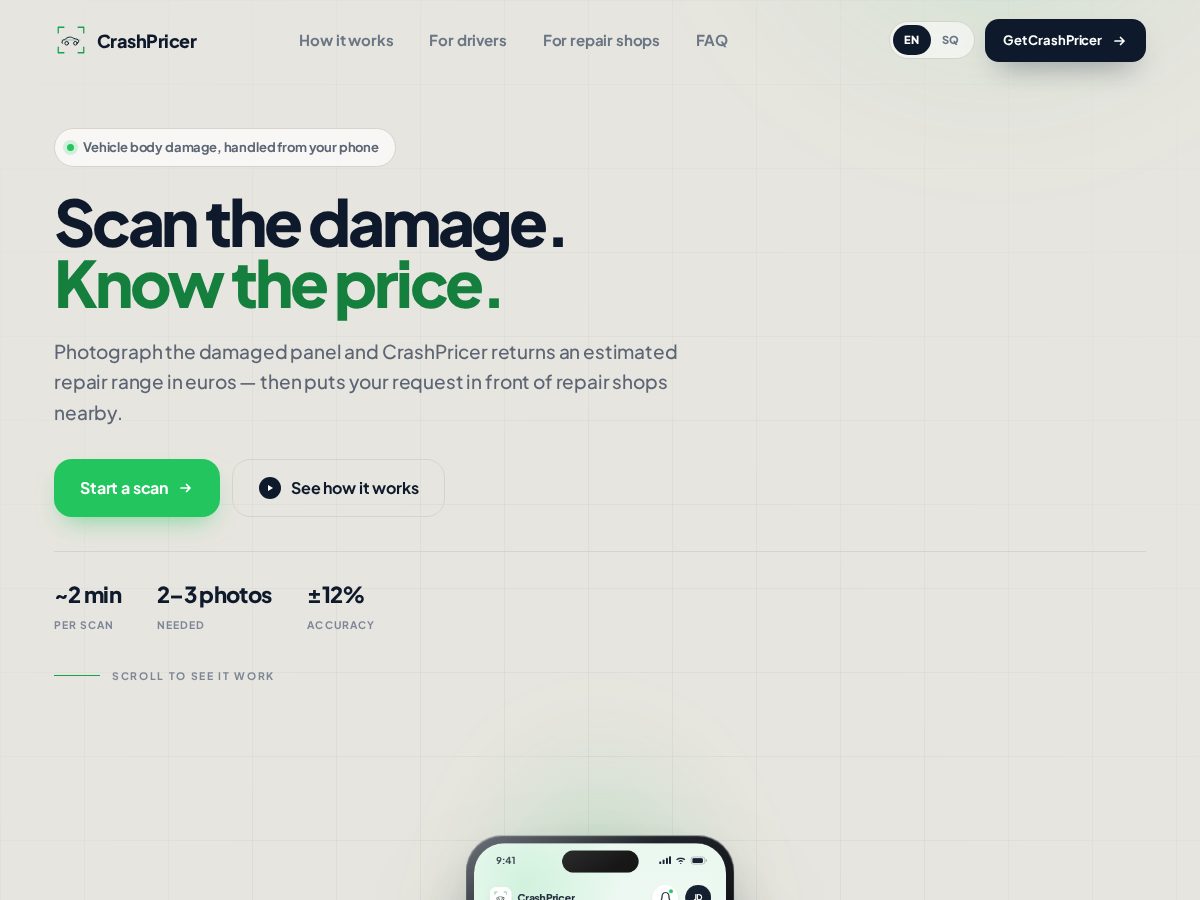 Landing-page snapshot of crashpricer.com