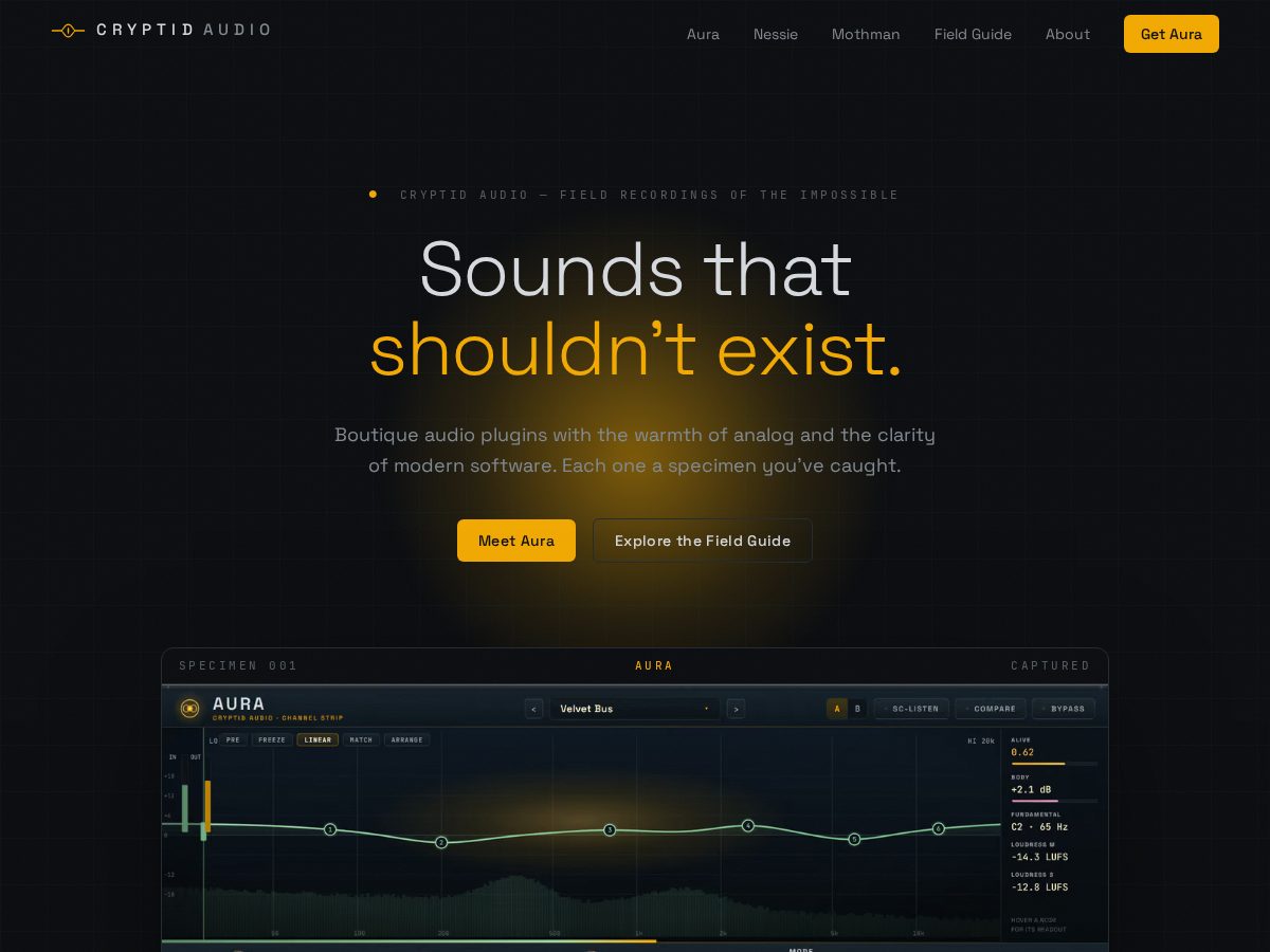 Landing-page snapshot of cryptid.audio