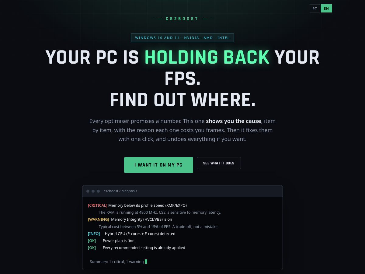 Landing-page snapshot of cs2boost.store