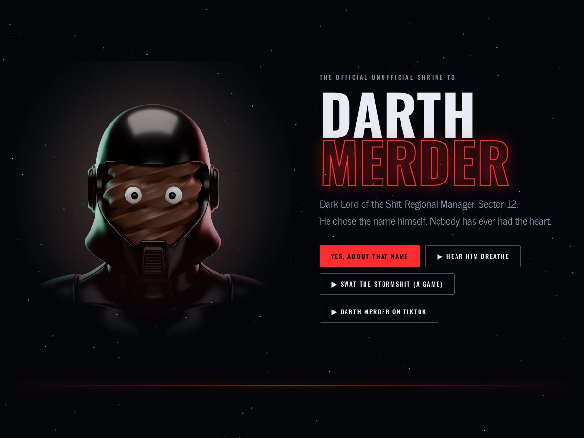 Landing-page snapshot of darthmerder.com