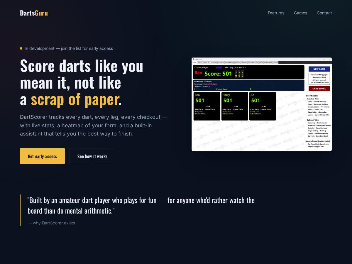Landing-page snapshot of dartsguru.com
