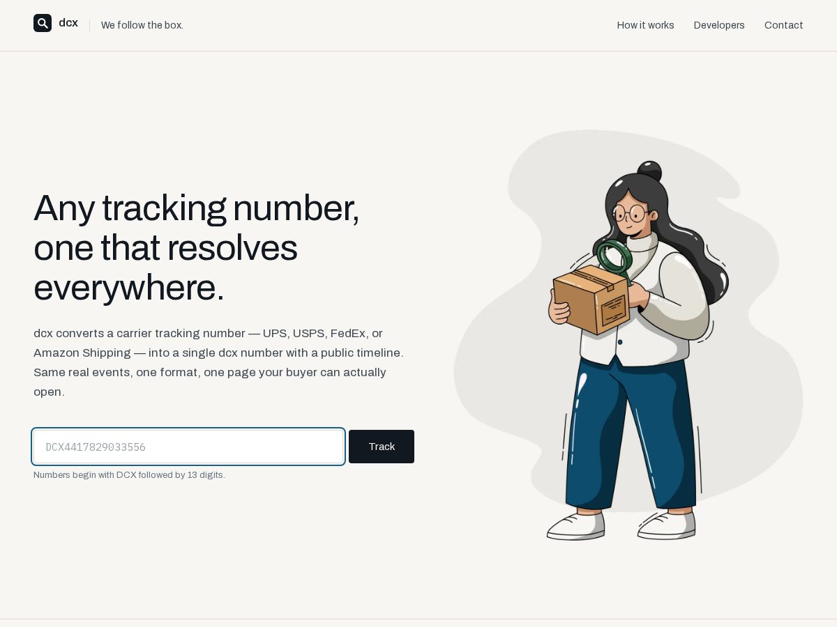 Landing-page snapshot of dcxtracking.com