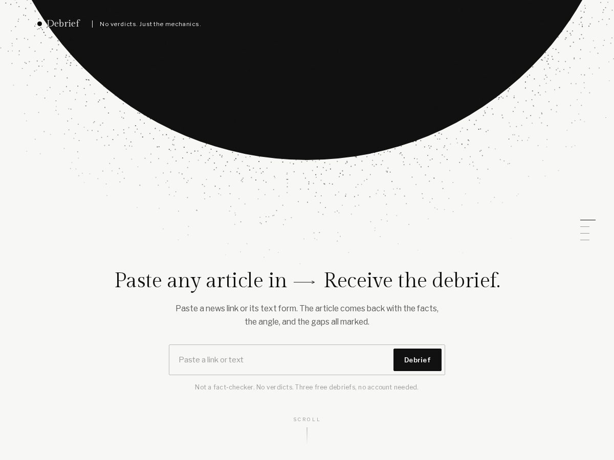Landing-page snapshot of debrief.digital