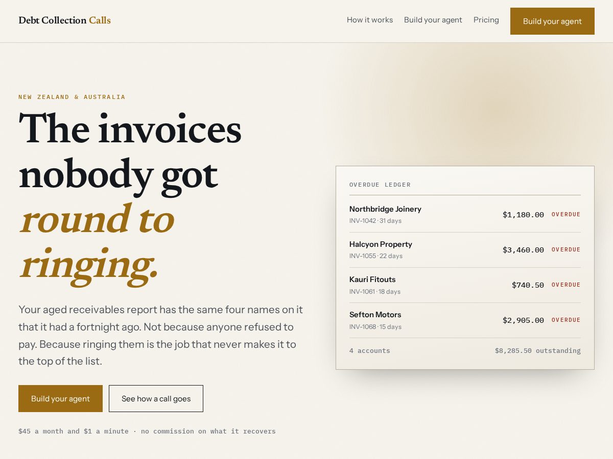Landing-page snapshot of debtcollectioncalls.com