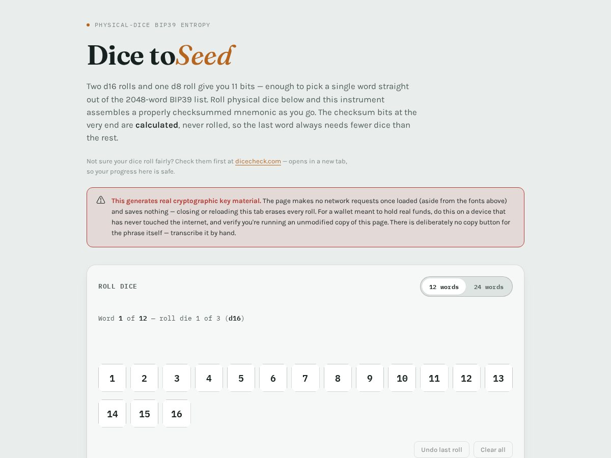 Landing-page snapshot of dicetoseed.com