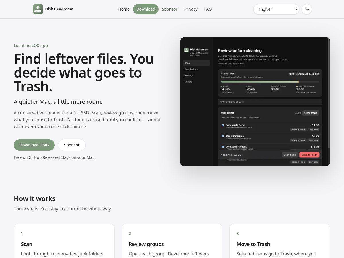 Landing-page snapshot of diskheadroom.com