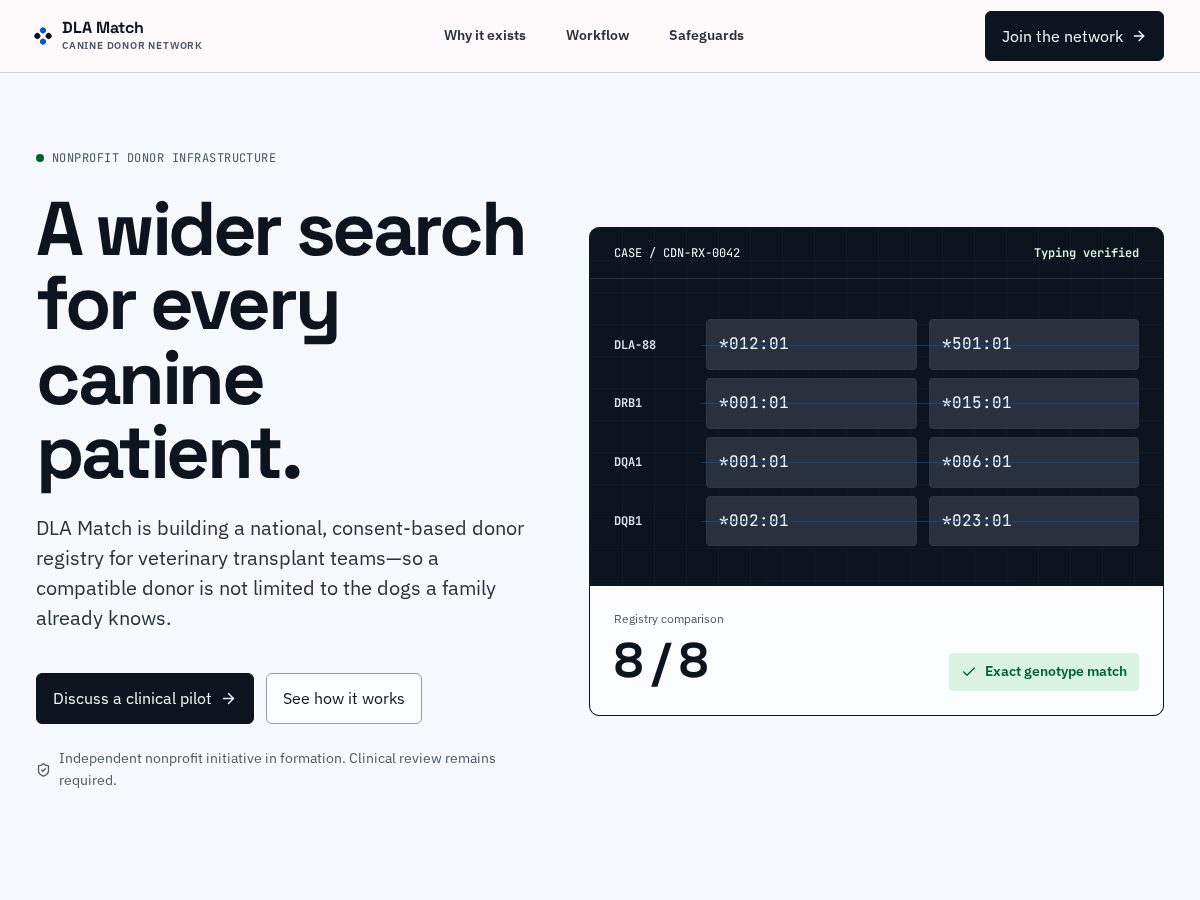 Landing-page snapshot of dlamatch.org