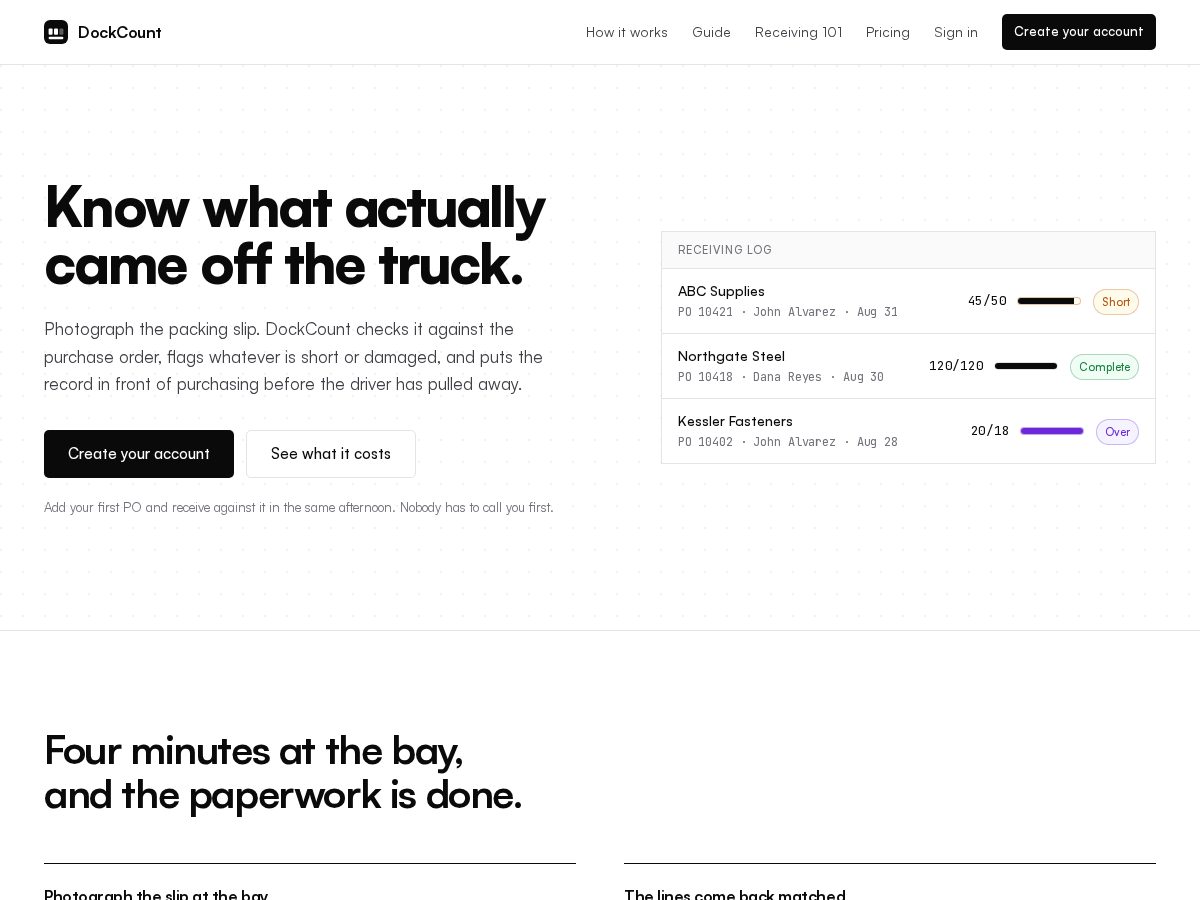 Landing-page snapshot of dockcount.com